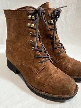 Born combat boots brown suede Kelisa zip up lace up womens 7.5 low heel